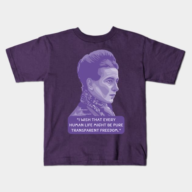 Simone de Beauvoir Portrait and Quote Kids T-Shirt by Slightly Unhinged